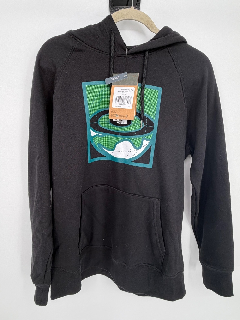 The North Face Black Hoodie with Green & Teal Chest Graphic